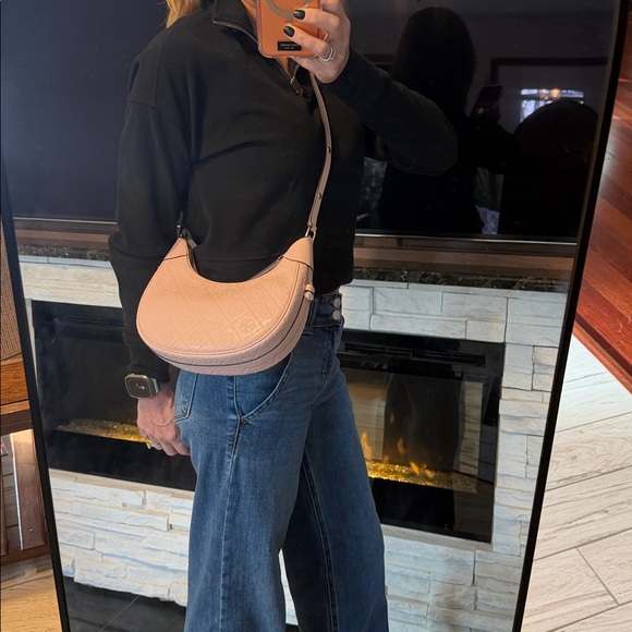 Tory Burch T Monogram Leather Crescent Bag - Blush - Picture 10 of 11